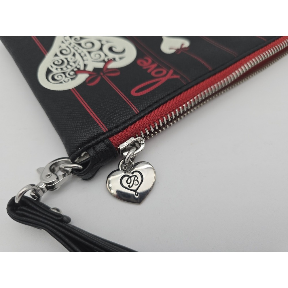 Brighton Christmas Holiday Love Notes Wristlet Black Saffiano Leather - Picture 3 of 6